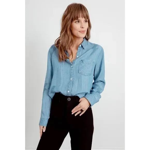 Rails Elliott Linen Denim Button Down Shirt XS Blue Chambray Classic Fall Layer - Picture 1 of 6